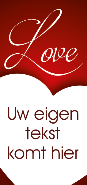 Etalage banner Valentijn met Love en eigen tekst in hartvorm