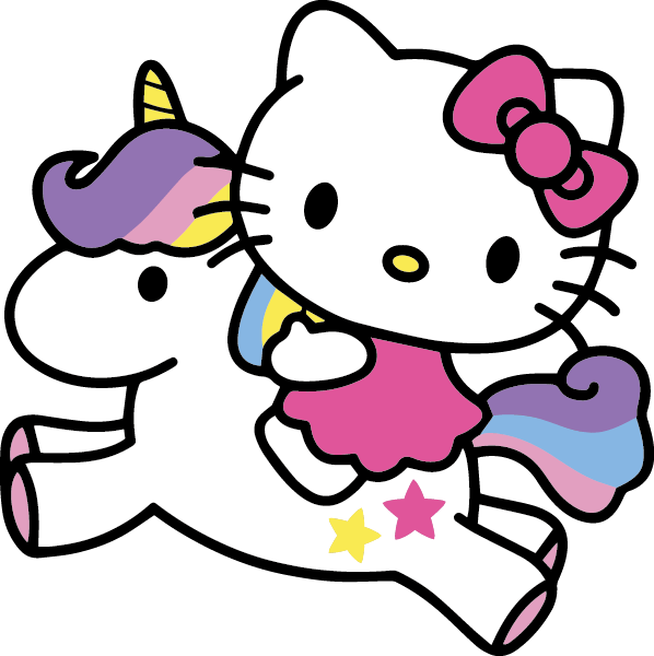 Muursticker Hello Kitty op unicorn full-color geprint