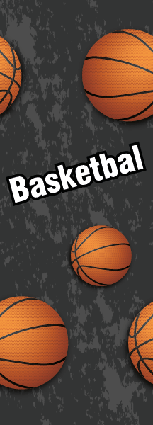 Behang banner basketballen patroon en basketbal in wit op donkergrijze grunge achtergrond