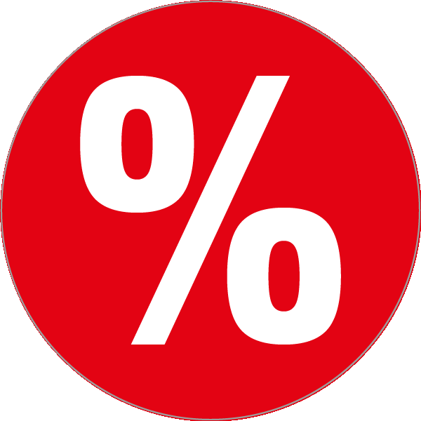 Productsticker rond met procentteken in wit op gekleurde achtergrond